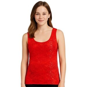 Selena Gomez Dream Out Loud Tank Top Juniors LG Red Floral‎ Lace Sequin Party